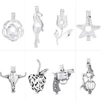 10pcs vintage cage pendant heart locket pendant for diy aromatherapy essential oil diffuser necklace glass pearl oyster ball