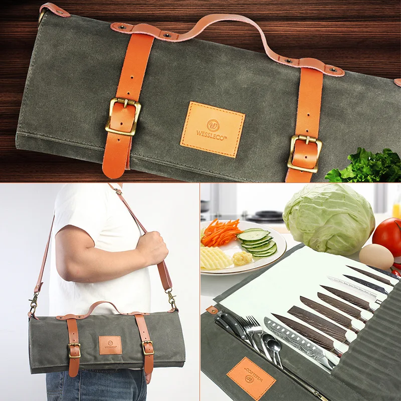 Chef Knife Bag Canvas Roll Carry Case Kitchen Cooking Portable Tools Storage with 11 Pockets | Дом и сад