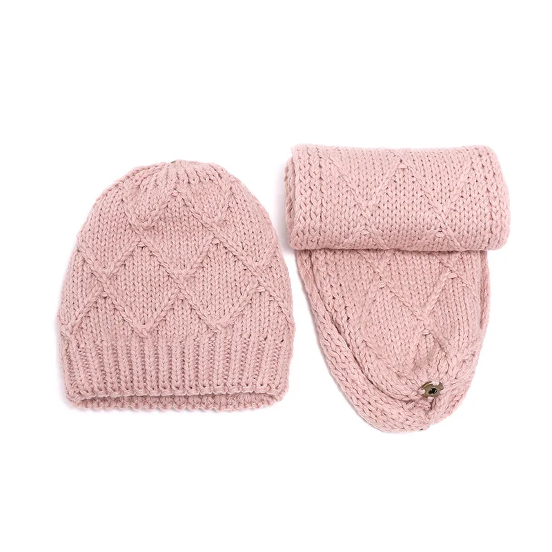 

Knitted Winter Hat Scarf Set Children Thick Warm Beanies Ring Scarf With Real Pompons Girl Child Ear Protector Hat Scarevs Set