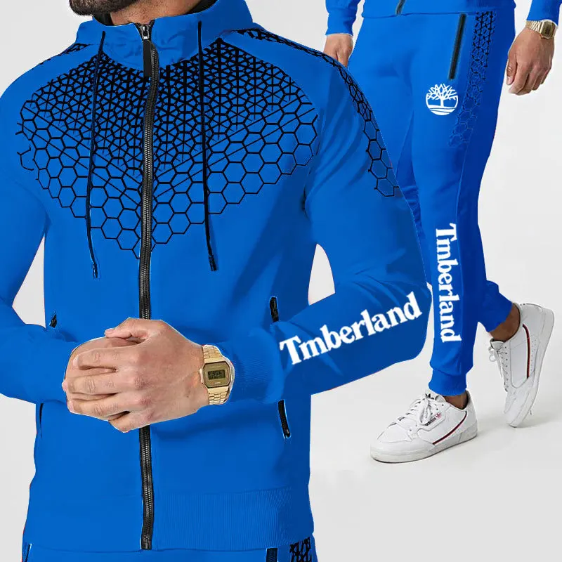 

The new men's casual sports suit is suitable for winter stitching jogging sportswear zipper hoodie + pants 2-piece set of men's