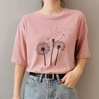 Женская Винтажная футболка в стиле Харадзюку, розовая футболка с рисунком одуванчика, лето 2020