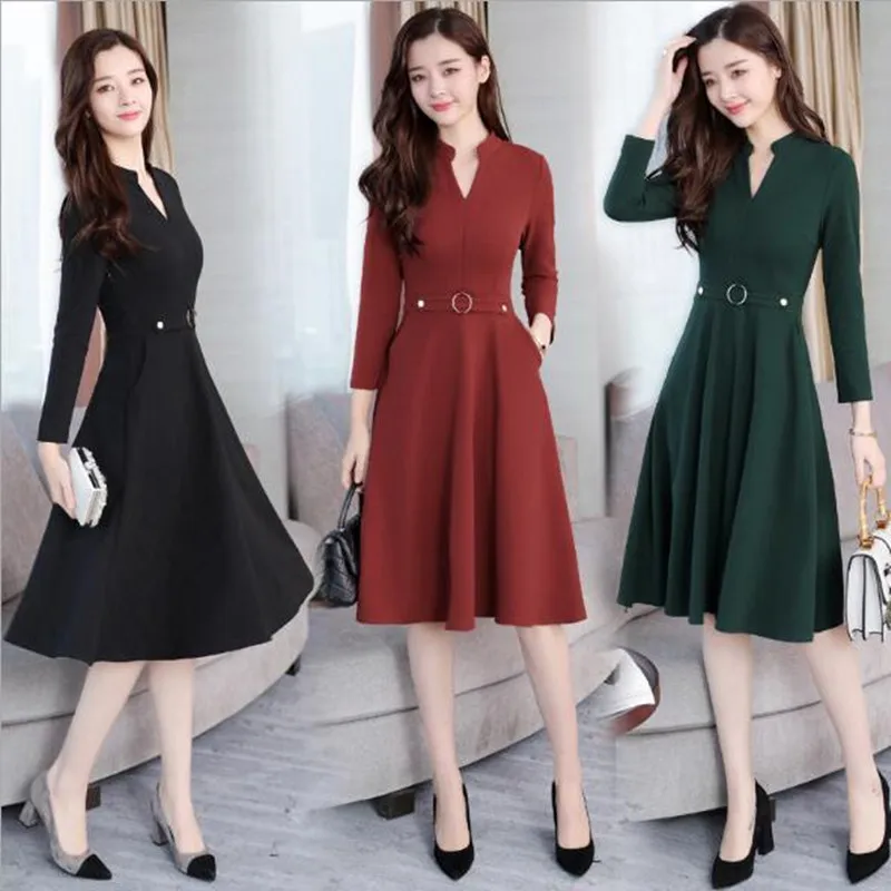 Корейское модное новое женское платье осень зима элегантное ретро тонкое