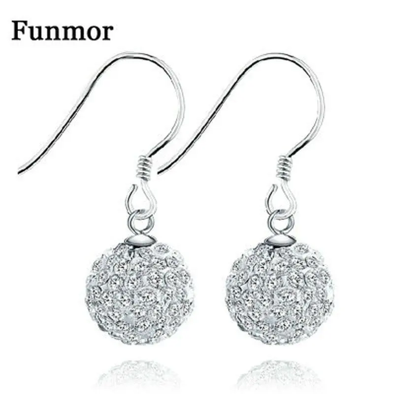 Funmor модные серьги капли с круглыми шариками и кристаллами 925 пробы серебряные