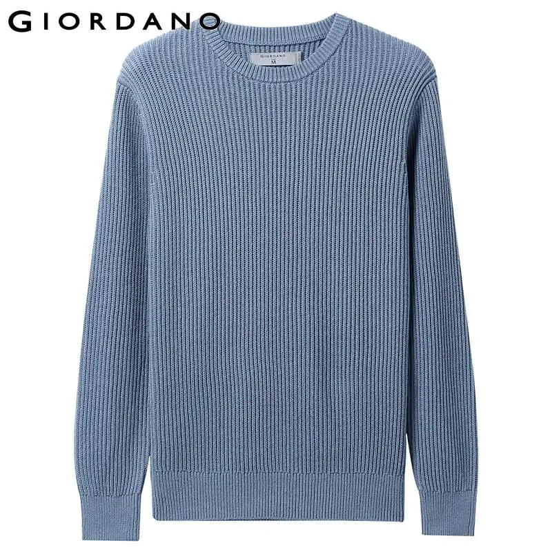 Giordano мужской вязаный джемпер с круглым вырезом под шею и длинными рукавами имеет