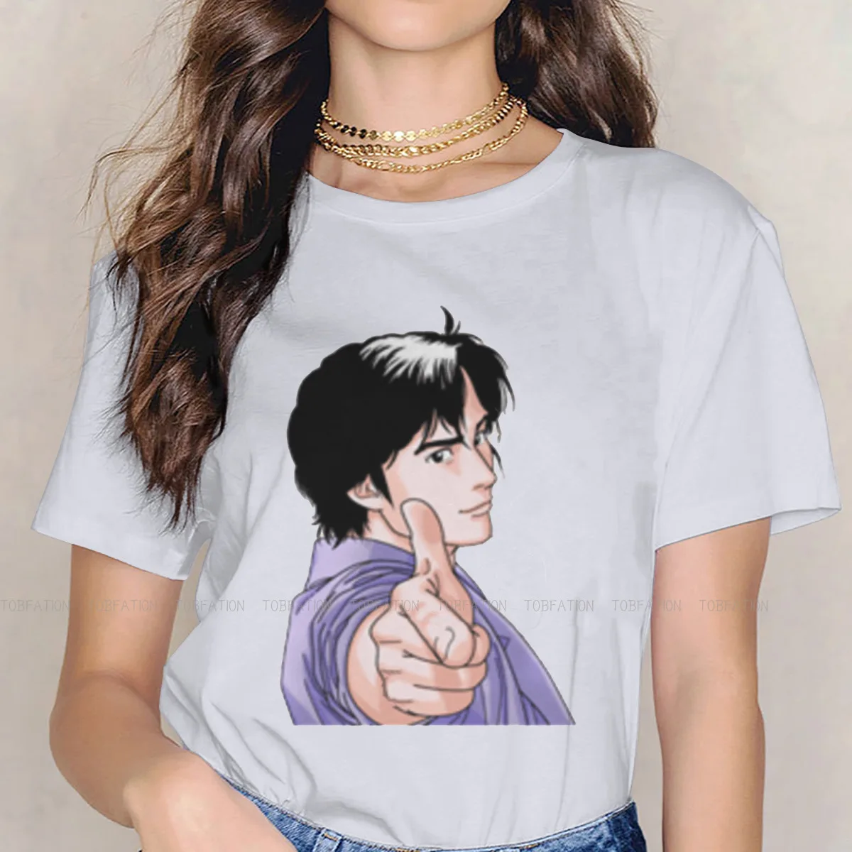 

Крутая женская футболка с принтом City Hunter Ryo Saeba Kaori Makimura redyuki манга женские футболки Harajuku хлопковые топы Базовая хипстерская футболка