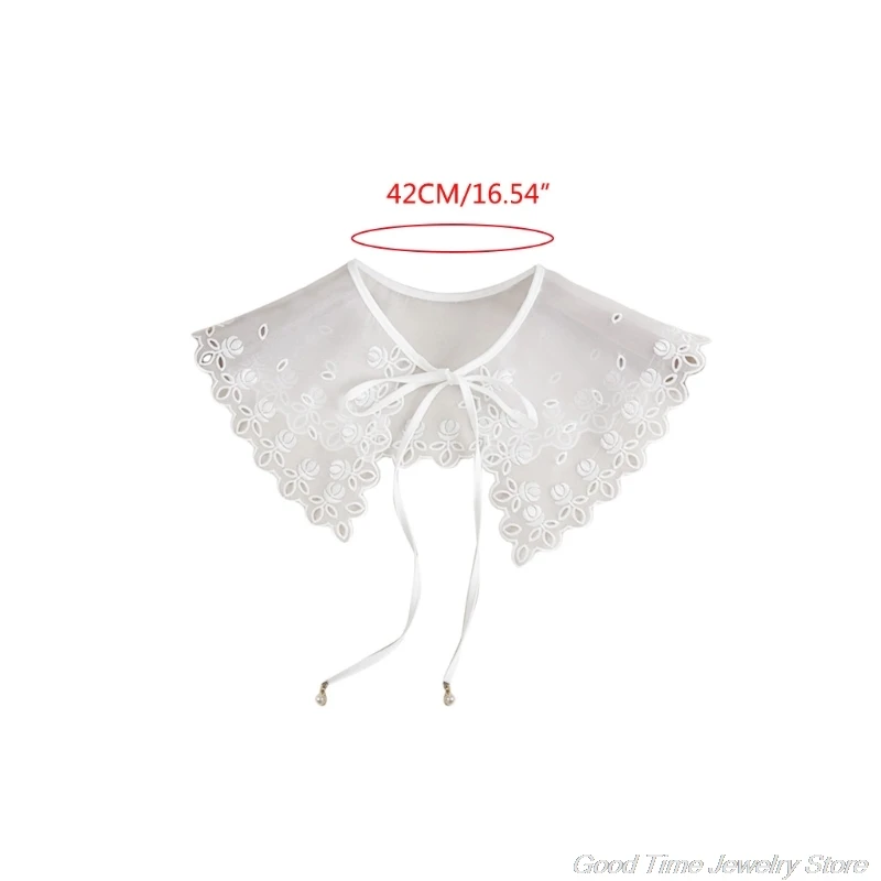 

Hollow Out Floral Lace Fake Collar Shawl Elegant Mesh Tulle Half Shirt Necklace Pearl Ribbon Lace-Up Mini Poncho Capelet A20 21