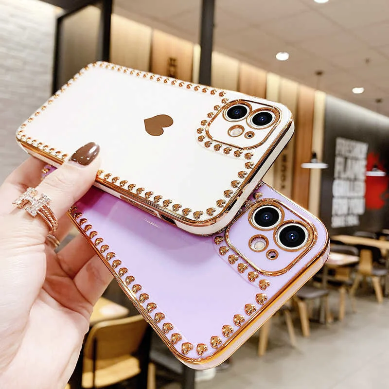 

Plating 3D Love Heart Phone Case For IPhone 12 11 Pro Max XR XS Max 8 7 Plus X Soft TPU Candy Color Luxury Back Cover