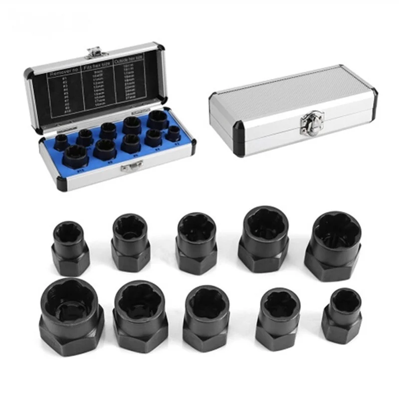 

10 Pieces Damaged Bolt Nut Screw Remover Extractor Removal Set Threading Tools