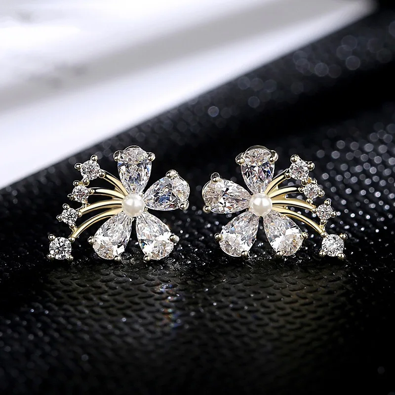 

Fashion Exquisite AAA Cubic Zirconia Flower Stud Earring For Women Wedding Party Simple Cute Jewelry Gift Wholesale