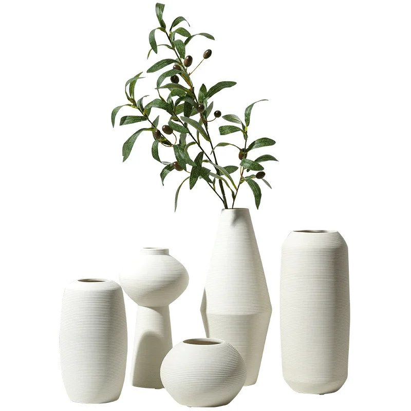 

Nordic modern minimalist creative living room dried flower flower arrangement, white brushed ceramic vase decoration
