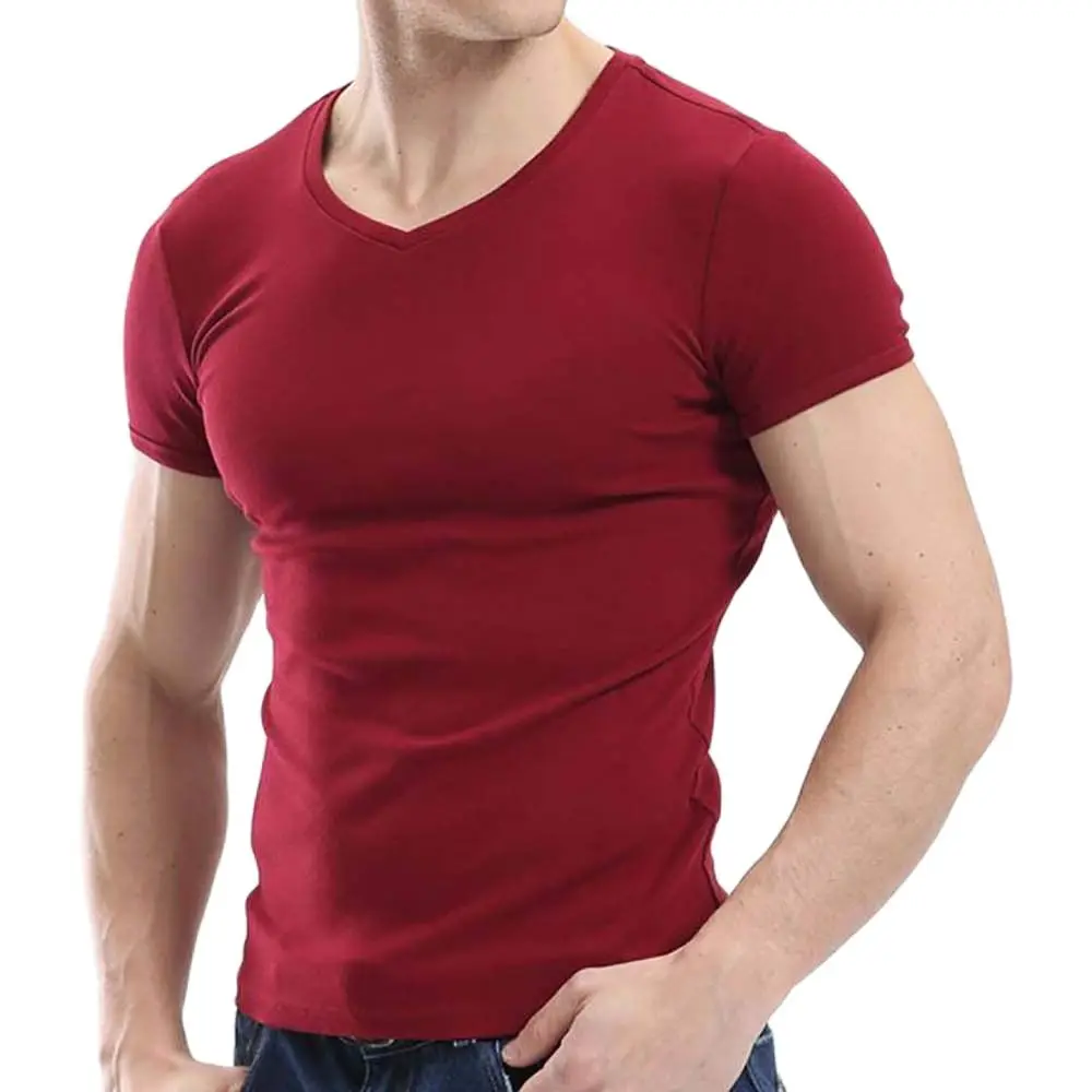 

2021 New Tops Men T Shirt Fitness T-shirts Mens V neck Man T-shirt For Male Tshirts M-4XL Plue Size B0667