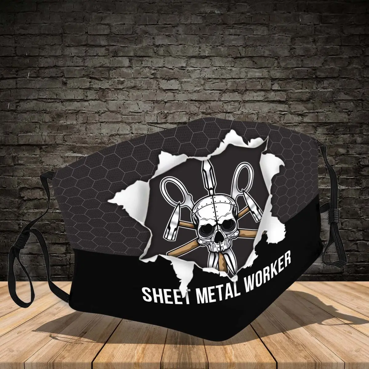 

Cool Design Skull Sheet Metal Worker Printed Mouth Covering, Washable Reusable Fabric Face Mask with Filter