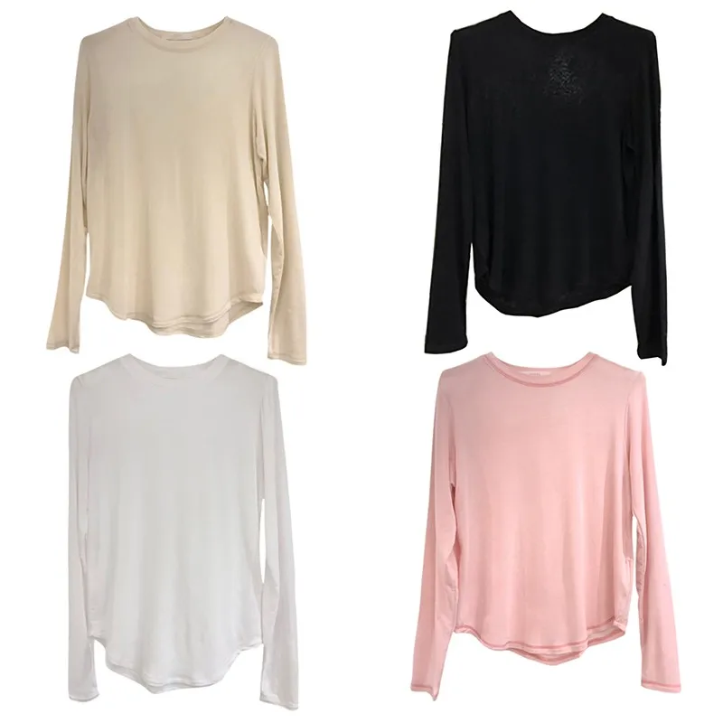 

Liva Girl Women's Tops Slim Long-Sleeved Tshirt Simple Solid Color Comfortable Autumn Bottoming Camiseta Vetements Femmes