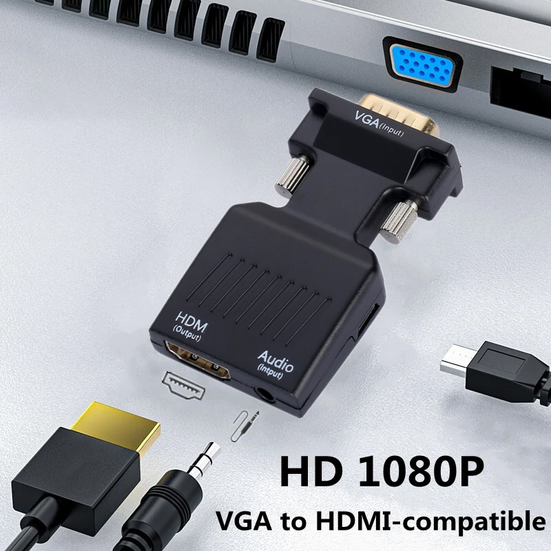 

HD 1080P VGA to HDMI-compatible Converter Adapter VGA Adapter For PC Laptop to HDTV Projector Video Audio HDMI-compatible to VGA
