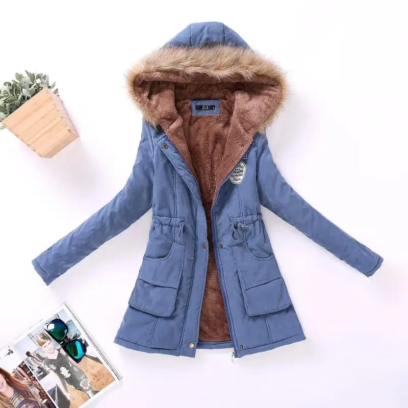 

Ailegogo New Autumn Winter Women Cotton Jacket Padded Casual Slim Coat Emboridery Hooded Parkas Size 3XL Wadded Overcoat