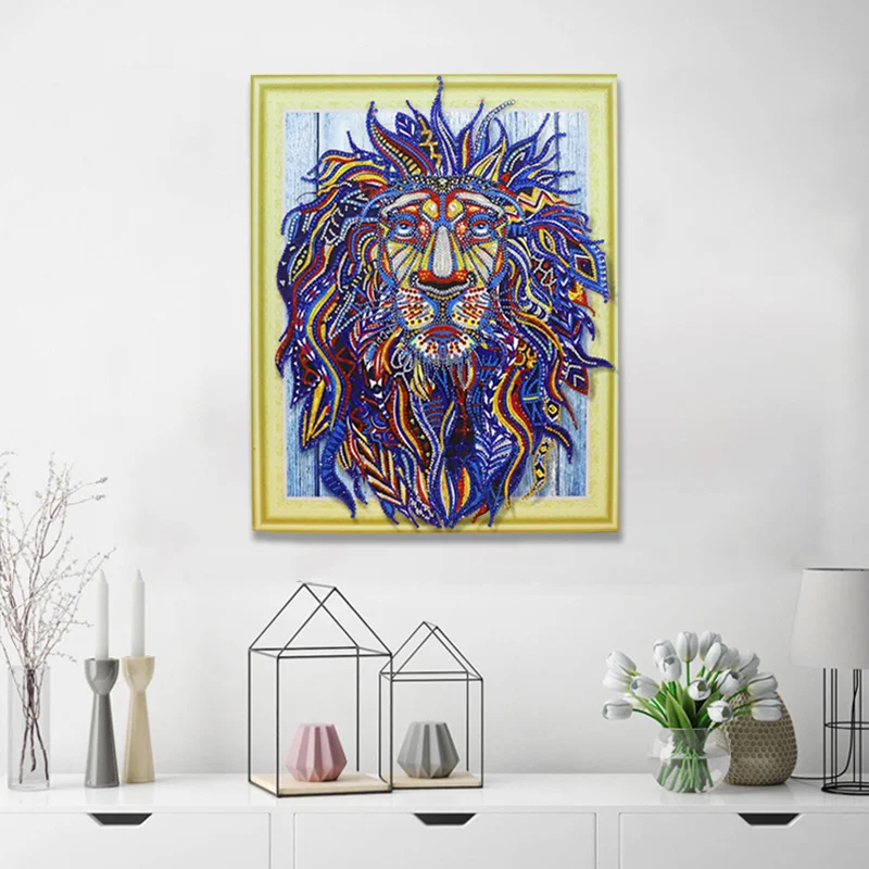 Meian Diamond Embroidery Sale Lion Indian 5D DIY Painting Drill Special Shaped Mosaic Sets Picture Animal | Дом и сад