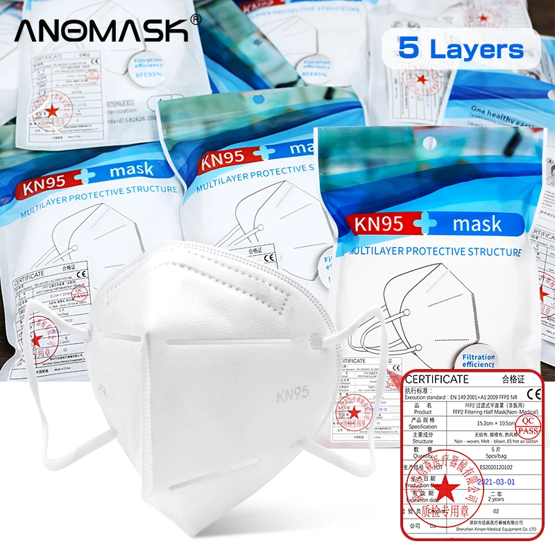 Маска для лица KN95 с 5-слойным фильтром Пылезащитная PM2.5 Нетканая FFP2 150 шт. | Красота
