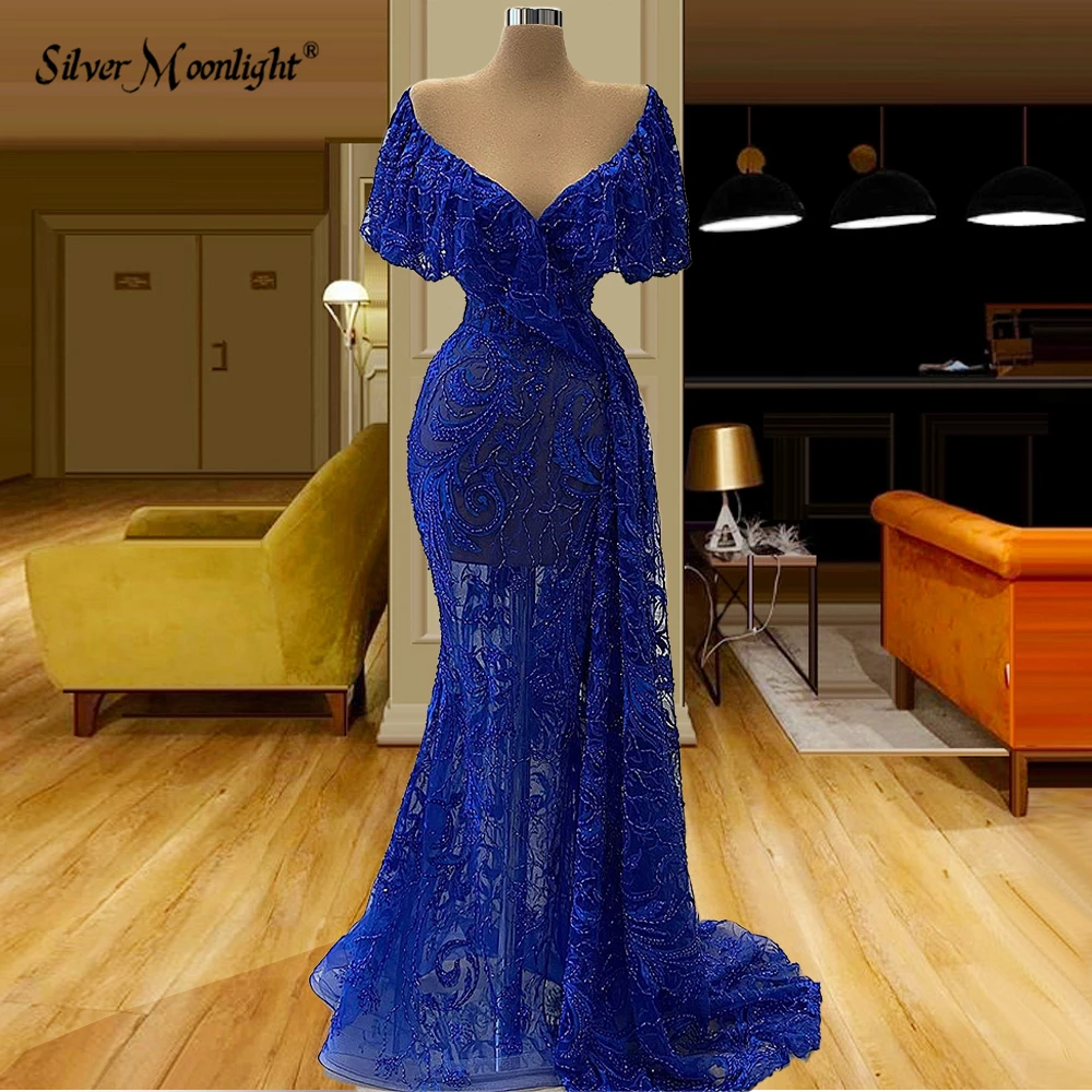 

Illusion Royal Blue V Neck Prom Dresses Beading Lace Cocktail Party Dresses Long Evening Dresses Vestido De Fiesta De Boda