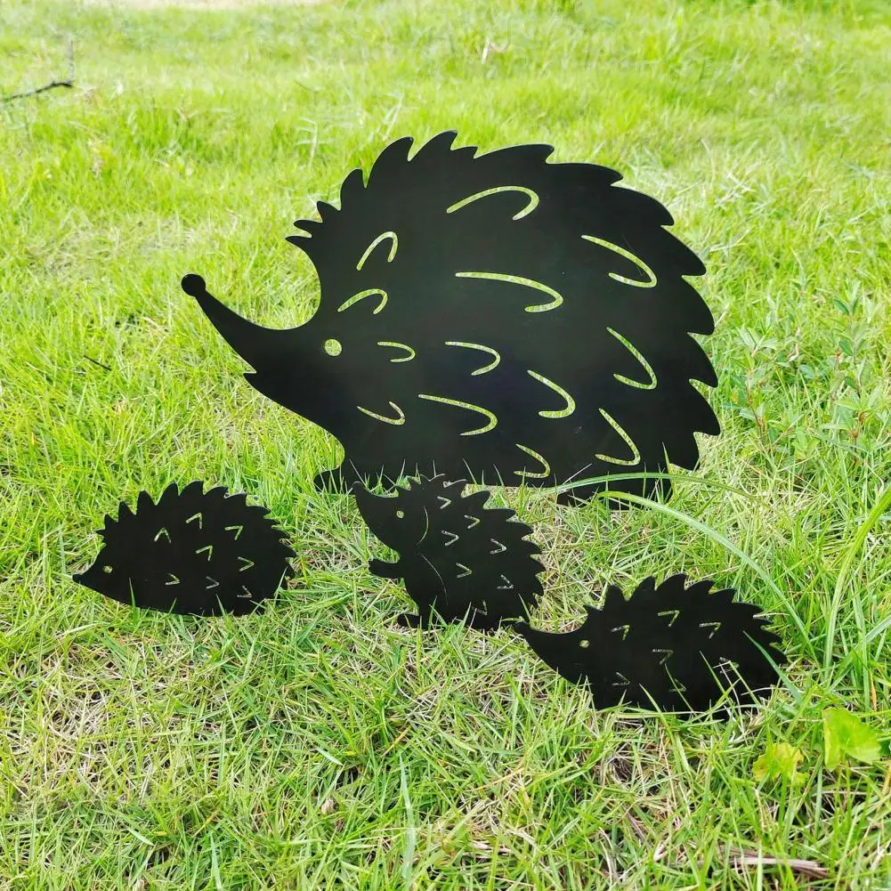 4 Hedgehog Hollow Silhouette Garden Stakes Outdoor Iron Art Pile Plug-in Stake Garden Statue Decoration Ornaments For Yard Lawn