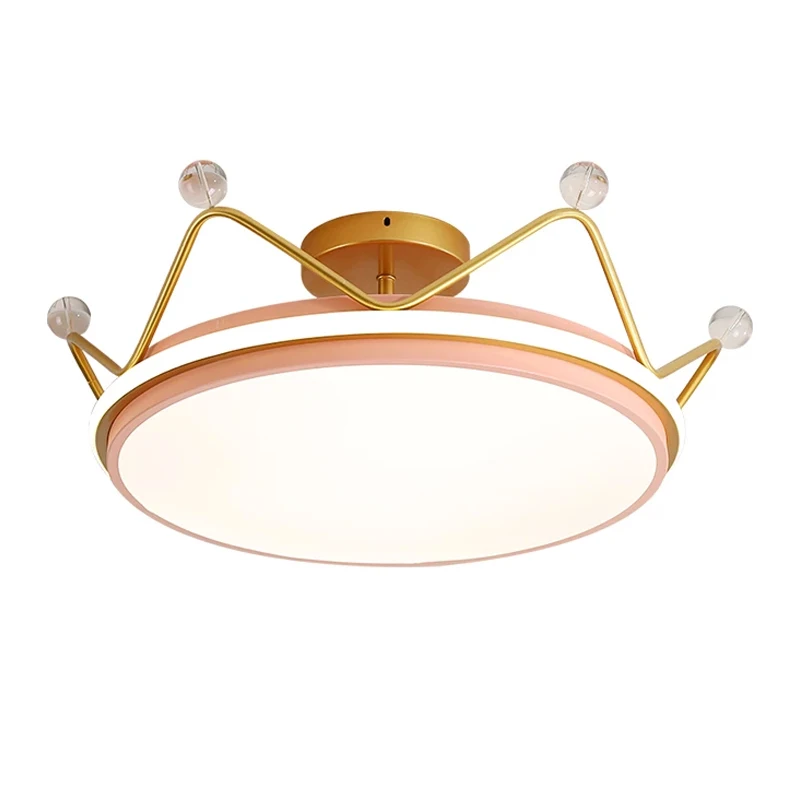 

Crown Shaped Kids LED Ceiling Lights With Remote For Childern Bedroom Modern Golden Pink Blue Surface Mounted Boys Girls Lamps