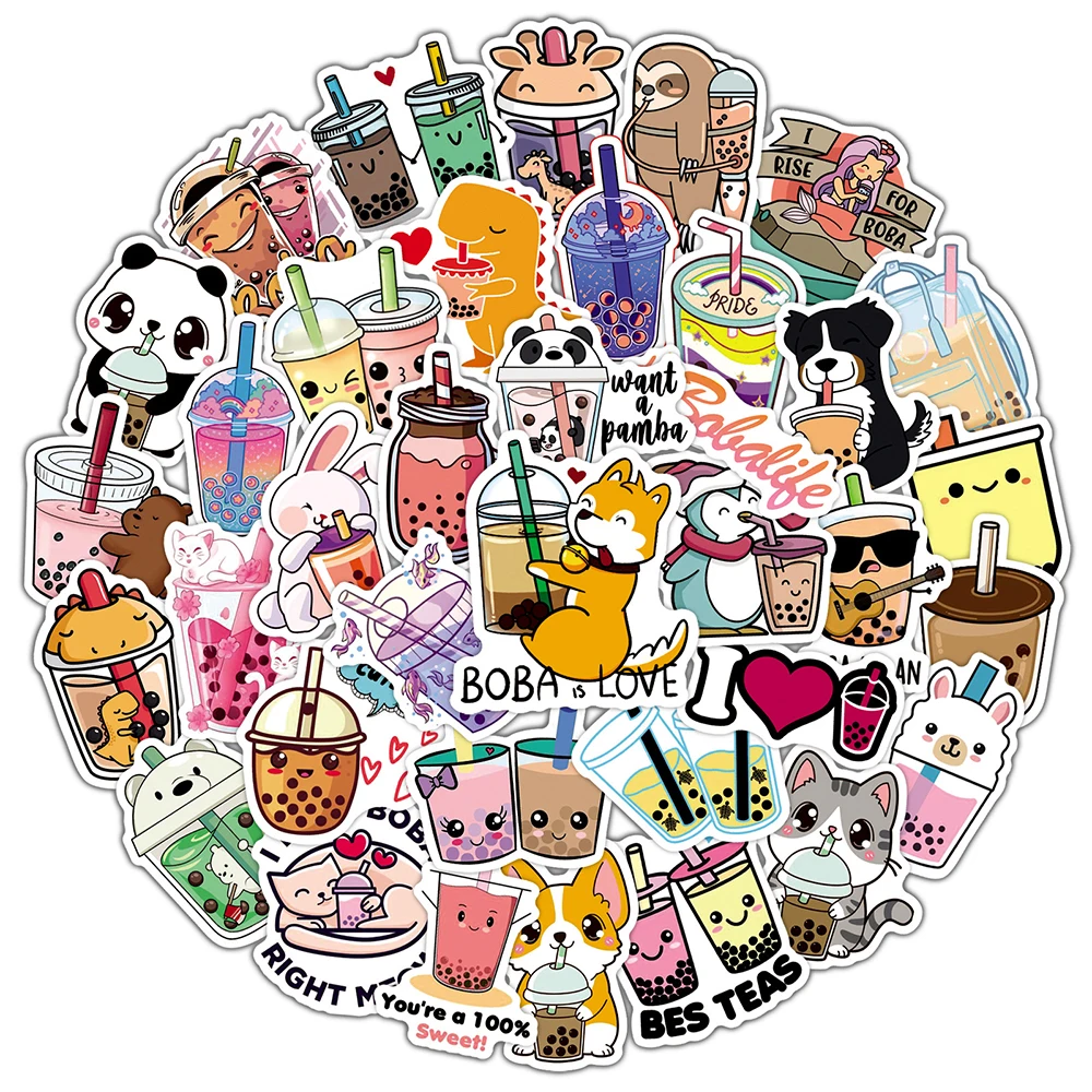 10/30/47PCS Bubble Milk Tea Cartoon Animal Stickers Laptop Guitar Luggage Waterproof Graffiti Sticker Decal Kid Classic Toys - купить по