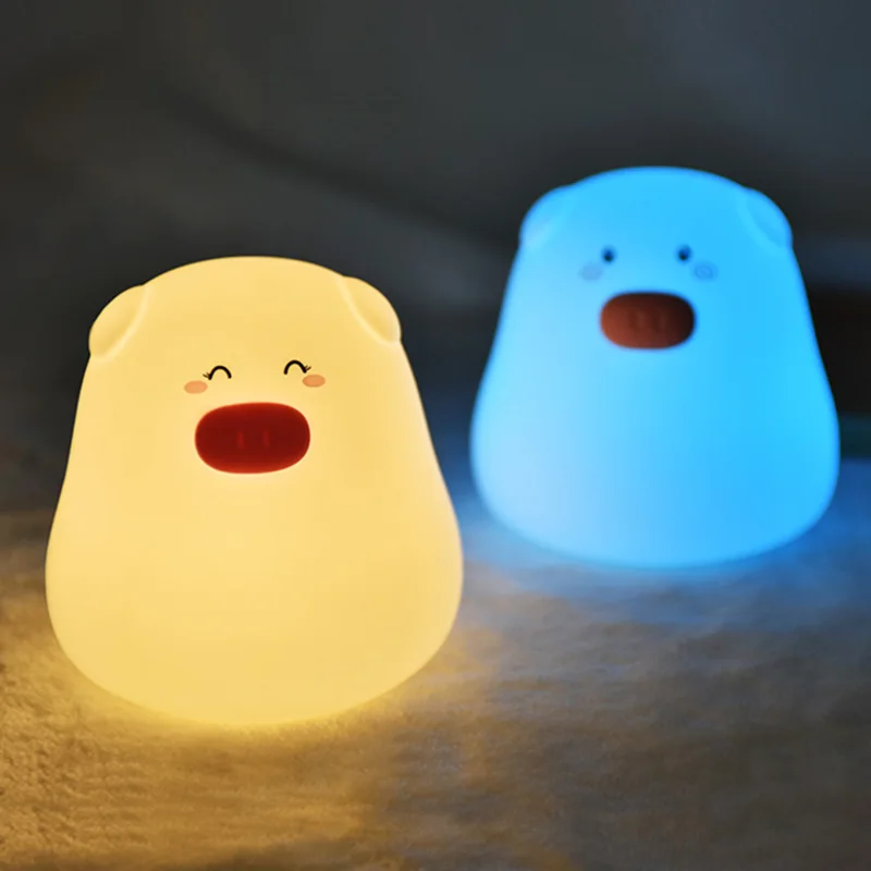 Светодиодный ночник с милой Свинкой и кошкой 7 разноцветных