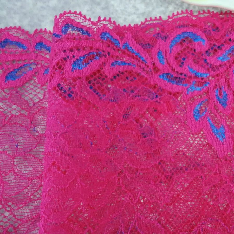 Растягивающаяся эластичная кружевная ткань #113 с розовыми кружевами шириной 16 см