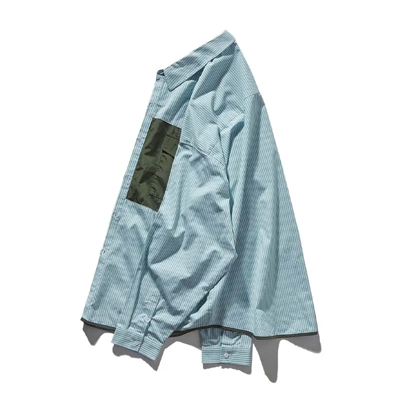 UNCLEDONJM мужские рубашки в полоску с карманами большие размеры японский стиль