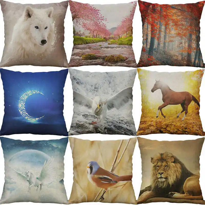 

Décor Animal Cotton 18 Wolf Cushion Home Cover Pillow Case Printing Horse Linen