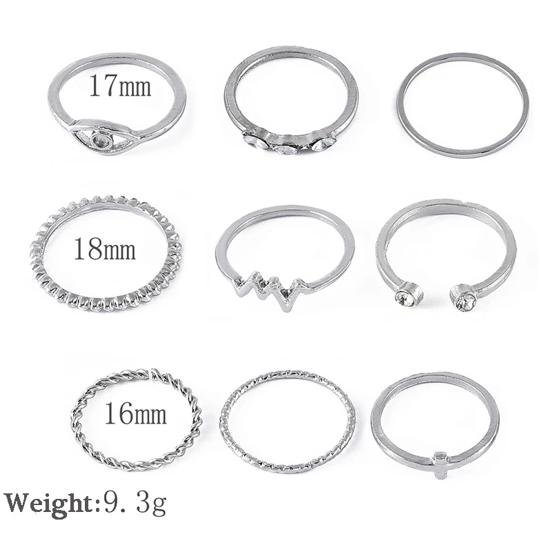 9 шт./компл. женские кольца простые геометрические с изображением сердцебиения