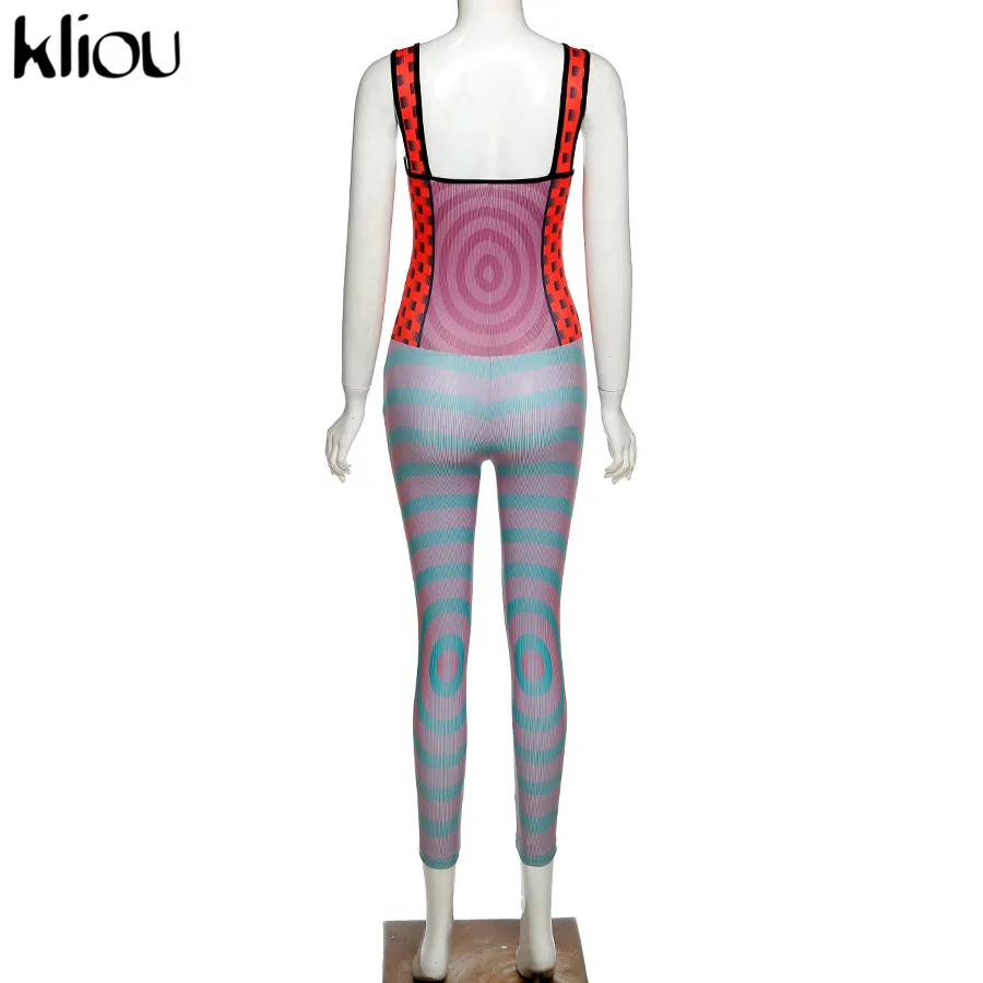 

Kliou Patchwork Striped Jumpsuit Women 2020 Color Matched Sleeveless Bodycon Skinny Active Streetwear Female Fashion Rompers Hot