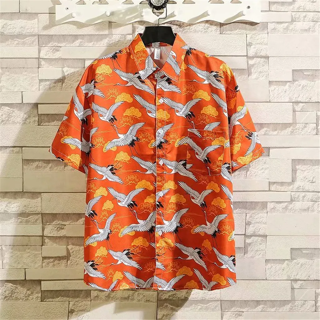 Гавайская Мужская рубашка с цветочным принтом короткий рукав отложной воротник