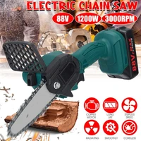 88v 1200w mini electric chain saw with 2pcs lithium battery rechargeable woodworking pruning saw one handed garden logging tool