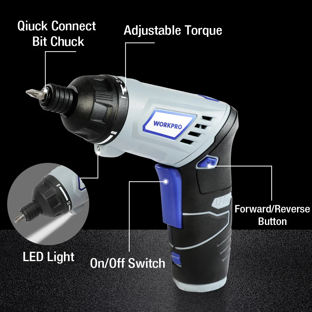 Шуруповерт WORKPRO Аккумуляторный с литиевым аккумулятором 3 6 В|Электрические