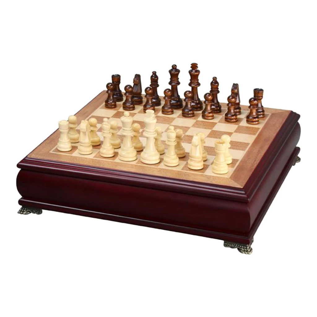 

XL Wooden Chess Set Classic Board Games with Deluxe Wood Board And Storage