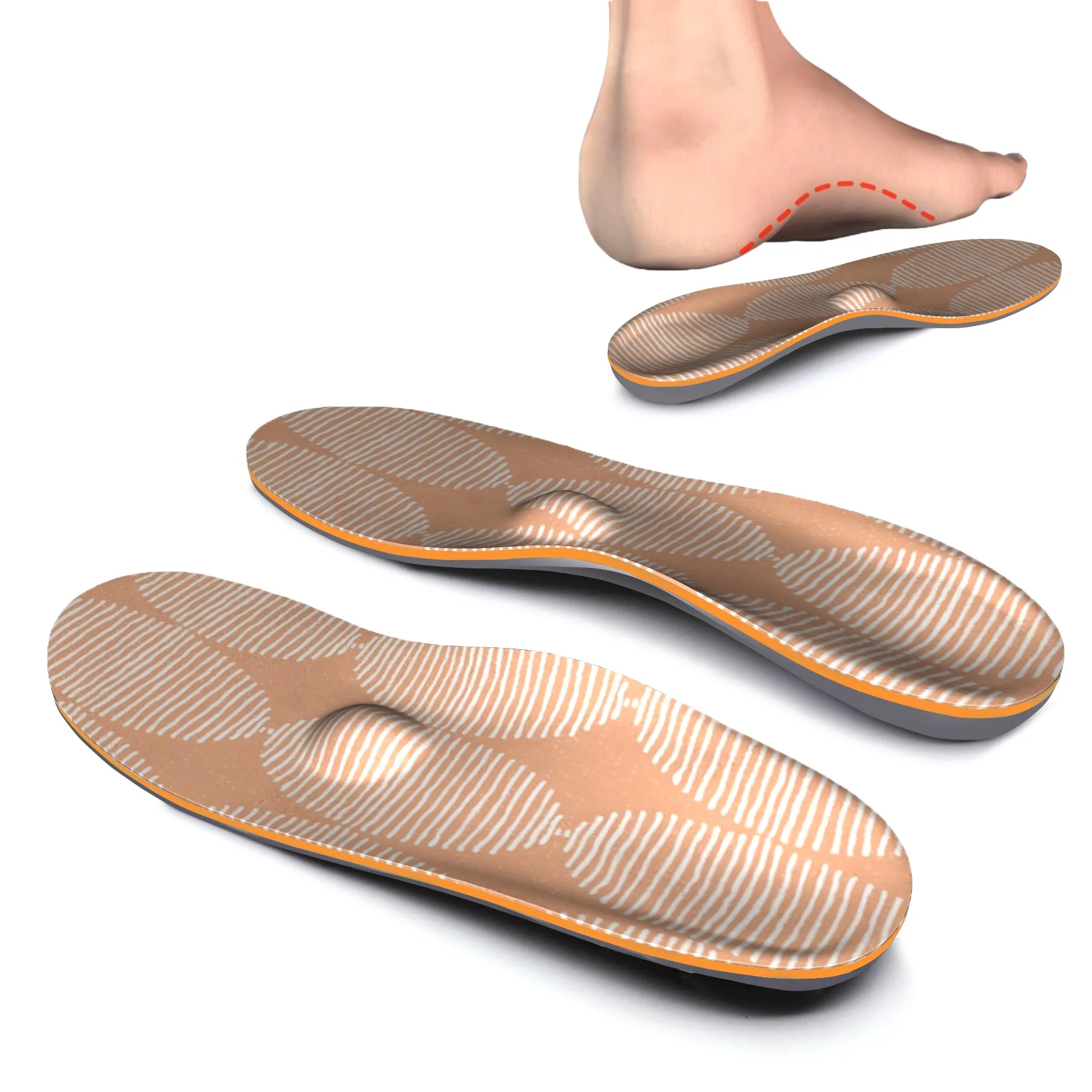 Orange Round EVA Orthotic Comfort Insoles for Arch,Ball,Heel of Foot with Targeted Cushioning and Arch Support Inserted Insole