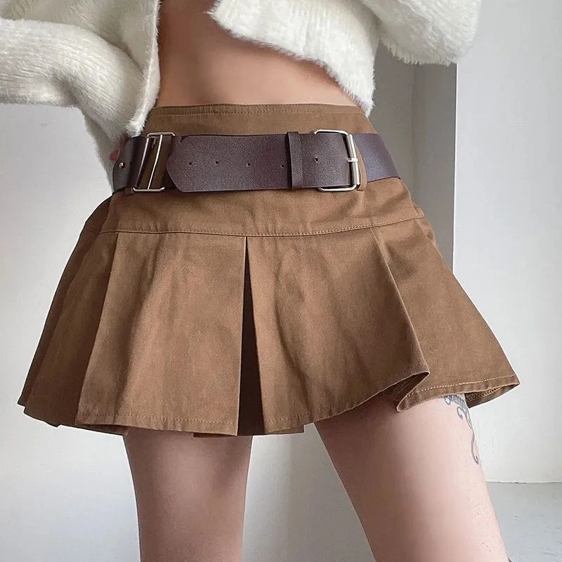 

Brown skirt Retro high waist mini skirt skirt a-line pleated skirt y2k Summer sexy clothes punk vintage apparel premium size