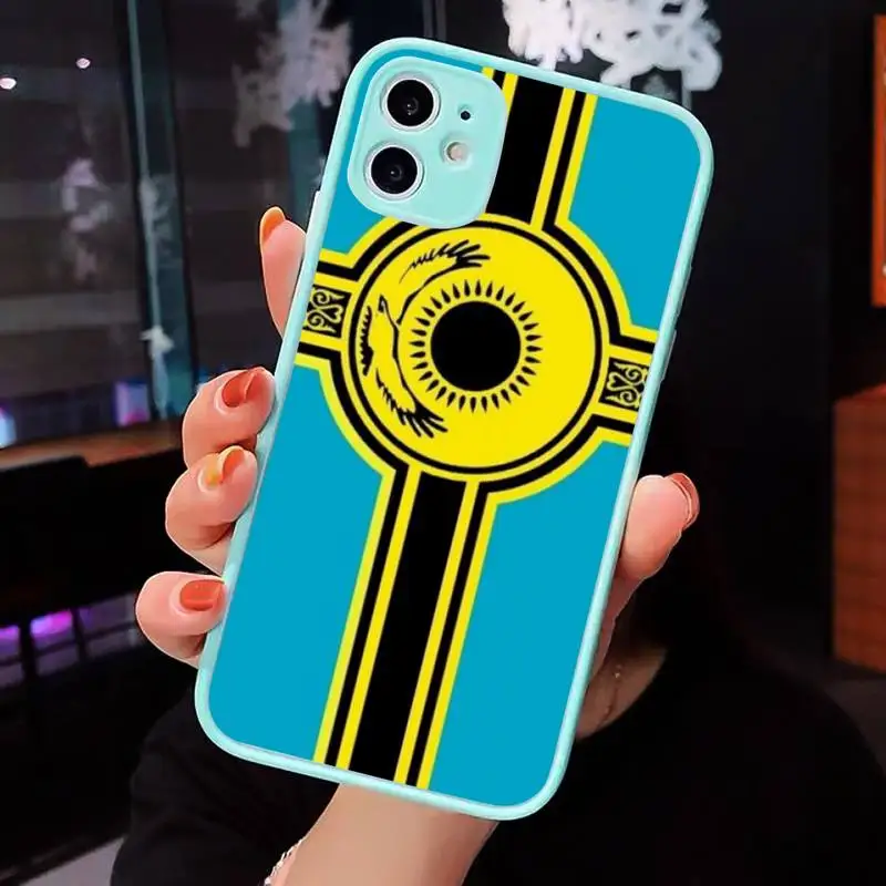 

Kazakhstan flag Phone Case For iPhone 12 11 Mini Pro XR XS Max 7 8 Plus X Matte transparent blue Back Cover