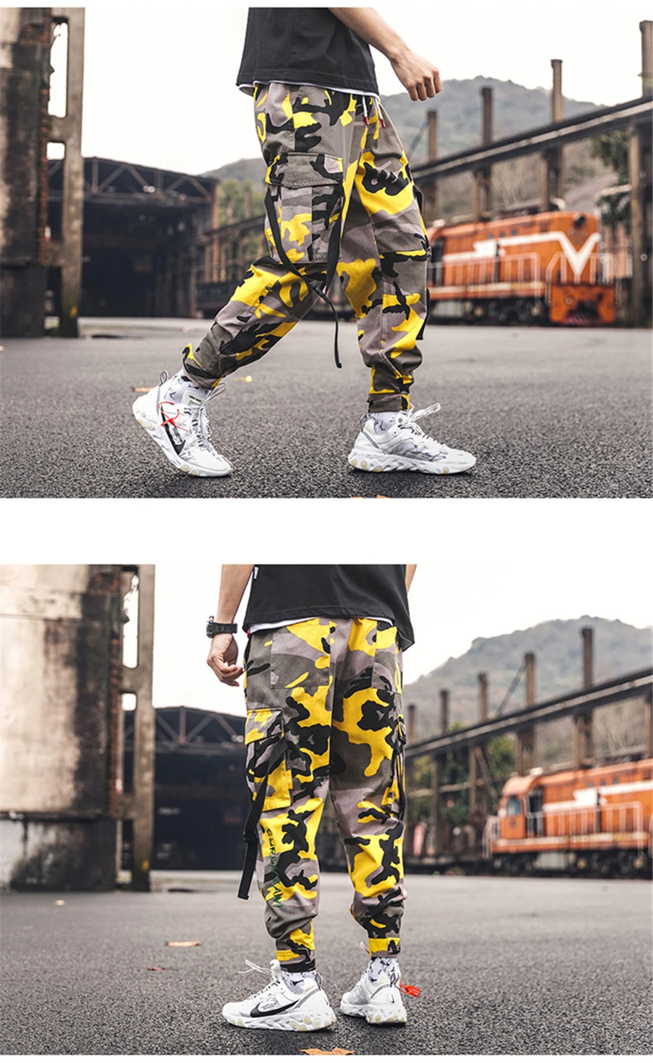 Мужские желтые камуфляжные брюки Уличная Брюки в стиле милитари Jogger Pant хип-хоп Camo Sweat pants Мужские брюки длиной до щиколотки из хлопка