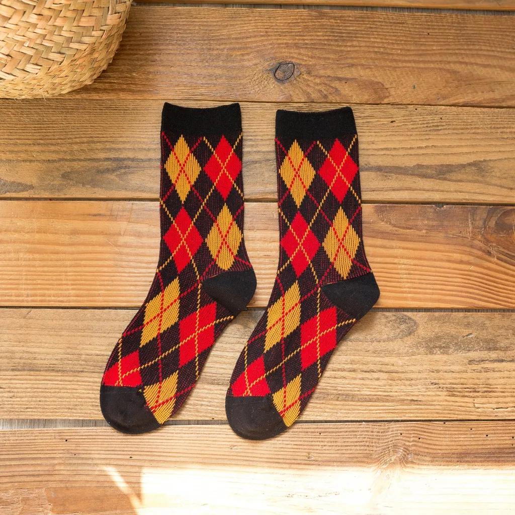 Забавные зимние носки унисекс женские ромбовидные цветные вязаные для пола