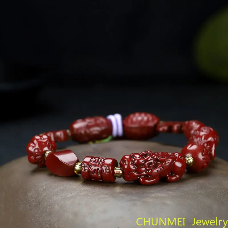 

Браслет Чистый натуральный от зла от Cinnabar, оригинальный браслет из необработанной руды, ручной браслет «сделай сам», моделирование цветов, черепахи, животных