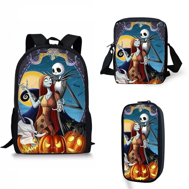 

School Backpack3 Pcs Set Teenage Girl Boy Student Kid Children Satchel Enfant Jack&Sally Nightmare Before Christmas 2020