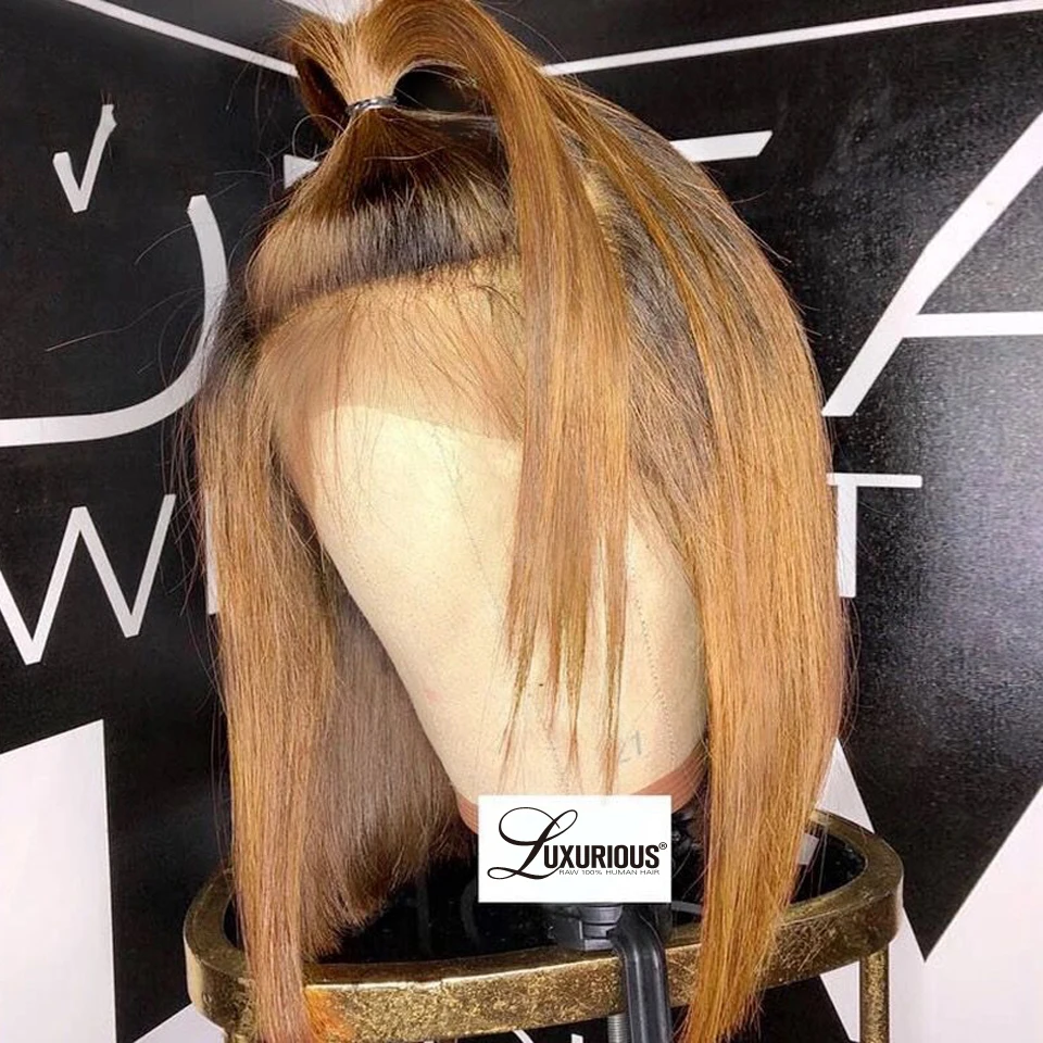 Парик из человеческих волос 150 плотность короткий два тона 360 бразильский реми 27