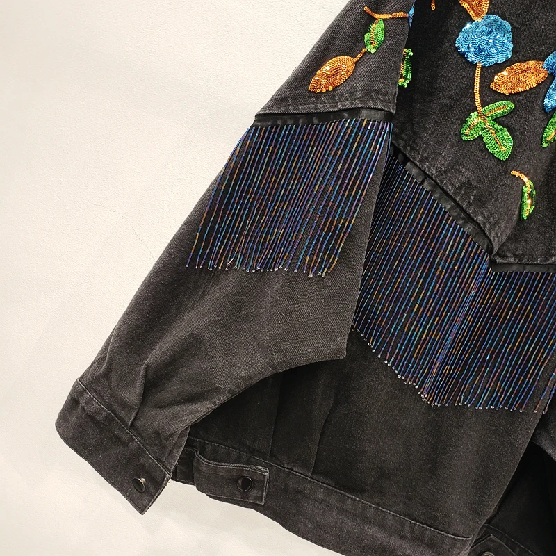 Женское свободное джинсовое пальто Veste femme printemps Черное Осеннее уличное