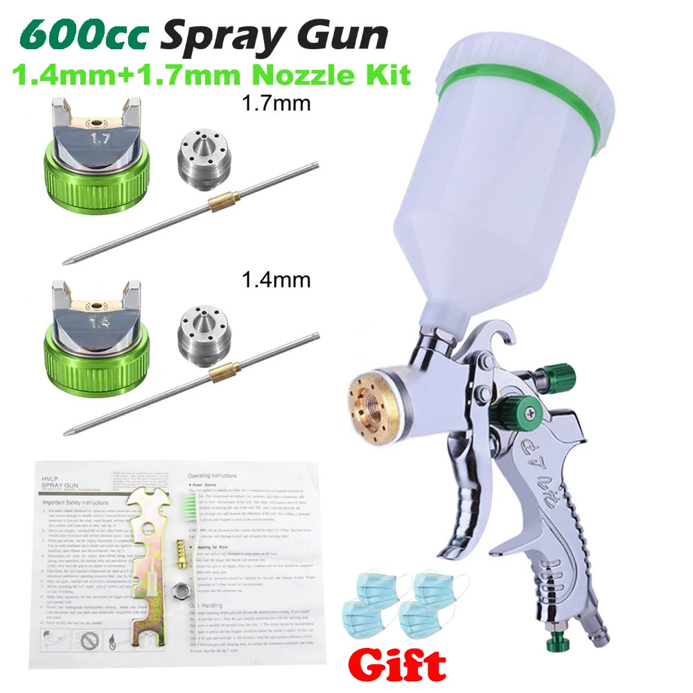 1.4mm 1.7mm Gun Kit G2008 Профессиональный HVLP 600ML 1,4/1,7/2,0 мм сопло гравитационный Пневматический воздушный Краски стерилизации пистолет-распылитель для авто ремонт инструмента Краски ing комплект - Цвет: 1.4mm 1.7mm Gun Kit