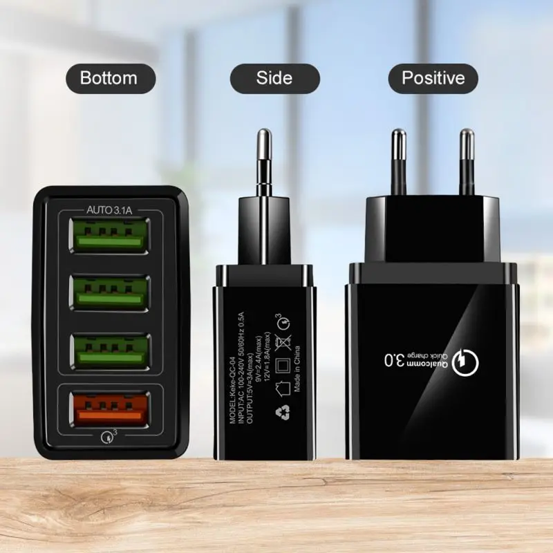 QC3.0 4 порта USB зарядное устройство Быстрая зарядка настенное ЕС США
