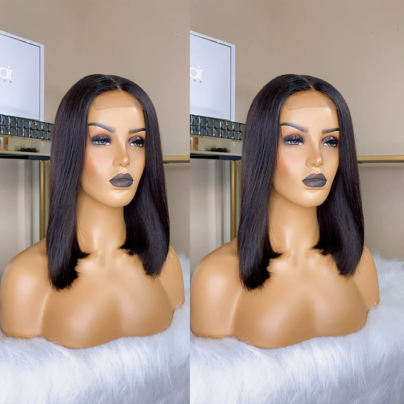 

Прямой короткий парик Боб для женщин с детскими волосами, синтетический парик на шнуровке спереди, термостойкие волосы, плотность 180%, корот...