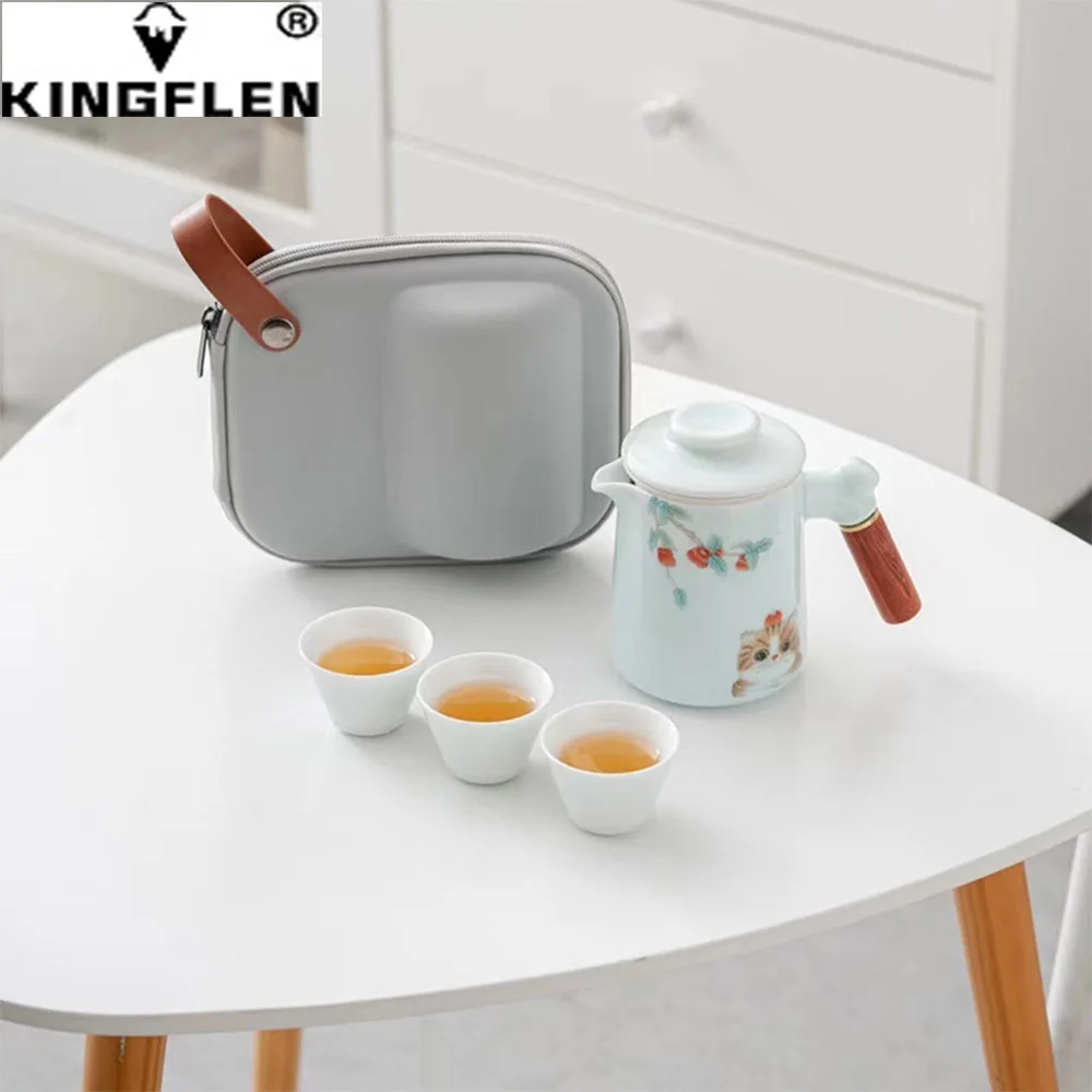 

Travel Kung Fu Tea Set Set Portable Anti-Scald Quick Cup One Pot Fills Three Cups Outdoor Ceramic Teapot Gift