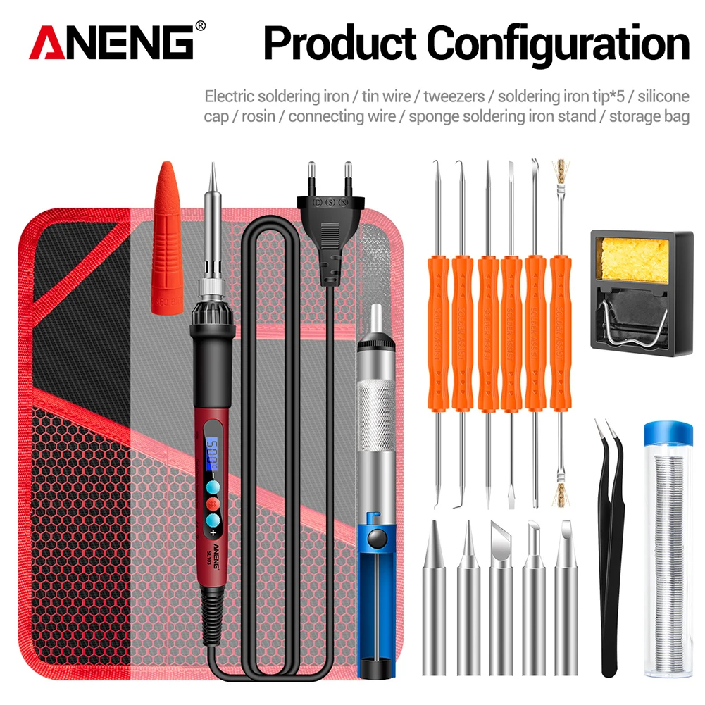 

26 шт./18 шт./16 шт., регулируемый Электрический паяльник 60 Вт с температурой от 180 ℃ до 500 ℃, портативный ЖК-дисплей, легко читаемый, быстрая рабо...