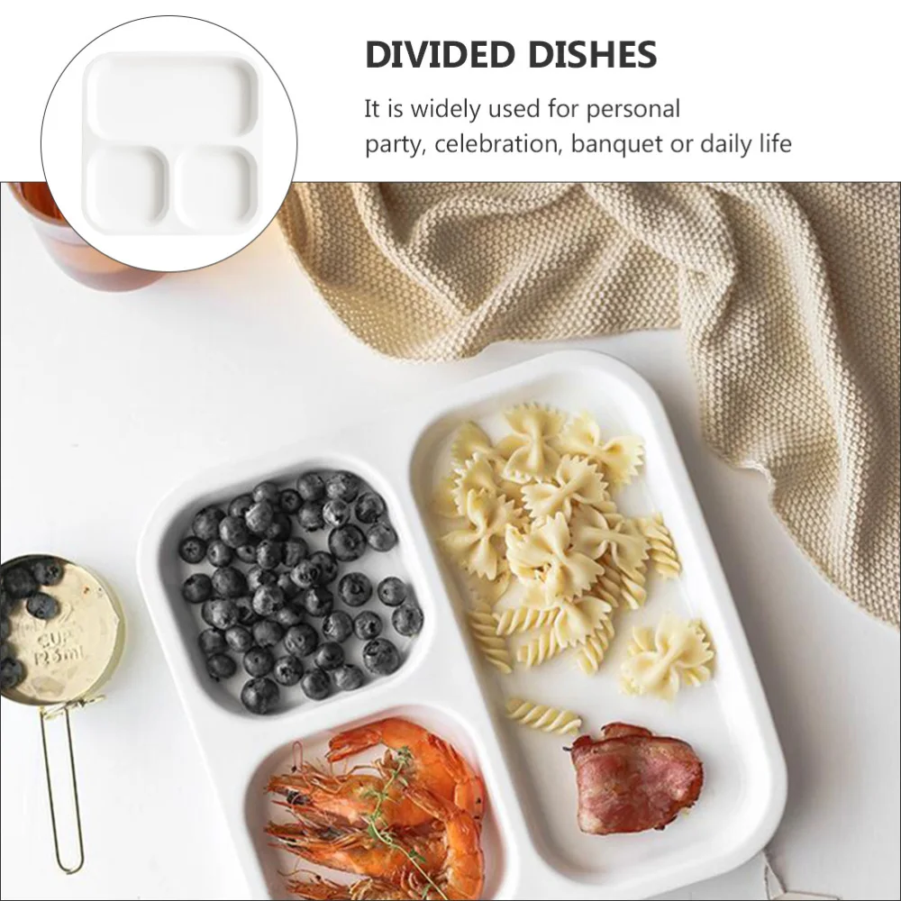 

1PC Breakfast Dinner Plate Ceramic Plate Compartment Square Food Plate (3-grid)